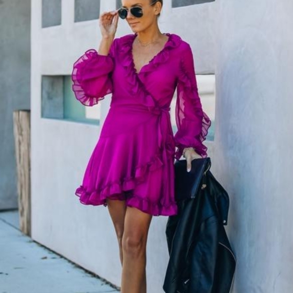 DO+BE Fuschia Ruffle Wrap Mini Dress